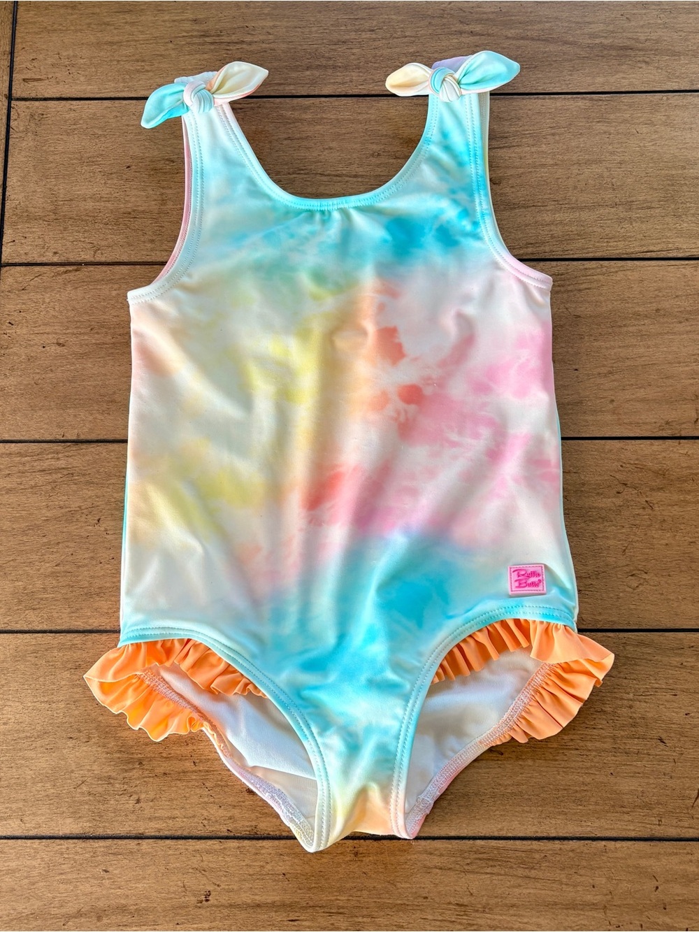 Girls Pastel Tie-Dye One-Piece Swimsuit with Ruffle Shorts